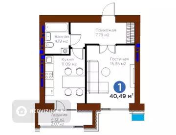 1-комнатная квартира, этаж 3 из 9, 30 м²