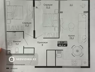 3-комнатная квартира, этаж 1 из 6, 66 м²