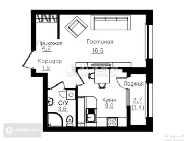 41 м², 1-комнатная квартира, этаж 11 из 17, 41 м², изображение - 4