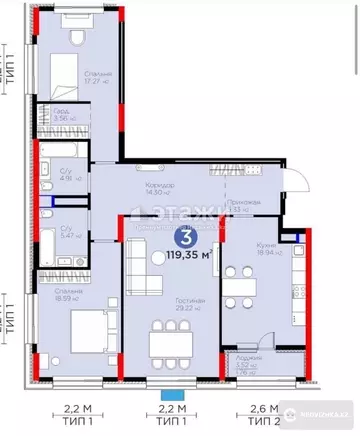 120 м², 3-комнатная квартира, этаж 6 из 22, 120 м², изображение - 13