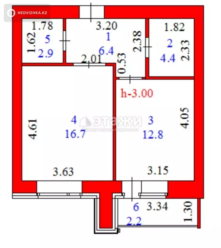 45.2 м², 1-комнатная квартира, этаж 2 из 9, 45 м², изображение - 1