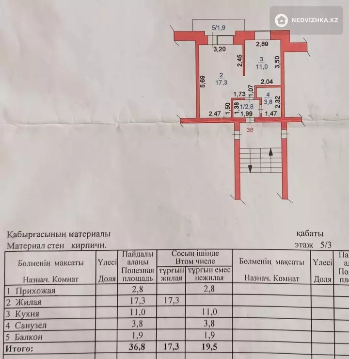 36.8 м², 1-комнатная квартира, этаж 3 из 5, 37 м², изображение - 1