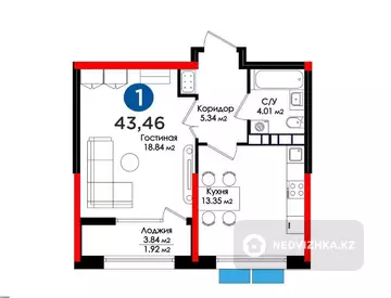 43.4 м², 1-комнатная квартира, этаж 7 из 12, 43 м², изображение - 11