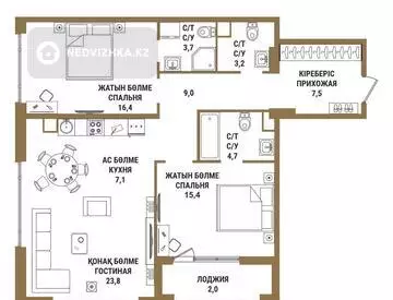 3-комнатная квартира, этаж 15 из 21, 95 м²