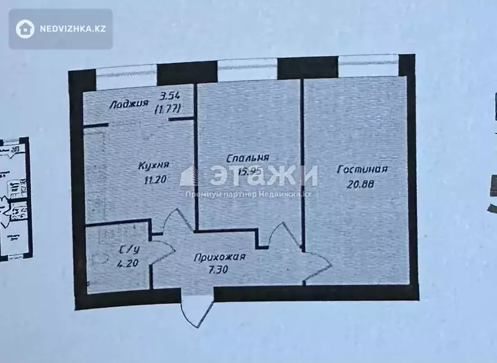 61.3 м², 2-комнатная квартира, этаж 6 из 12, 61 м², изображение - 1