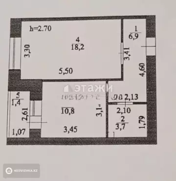 1-комнатная квартира, этаж 9 из 9, 41 м²