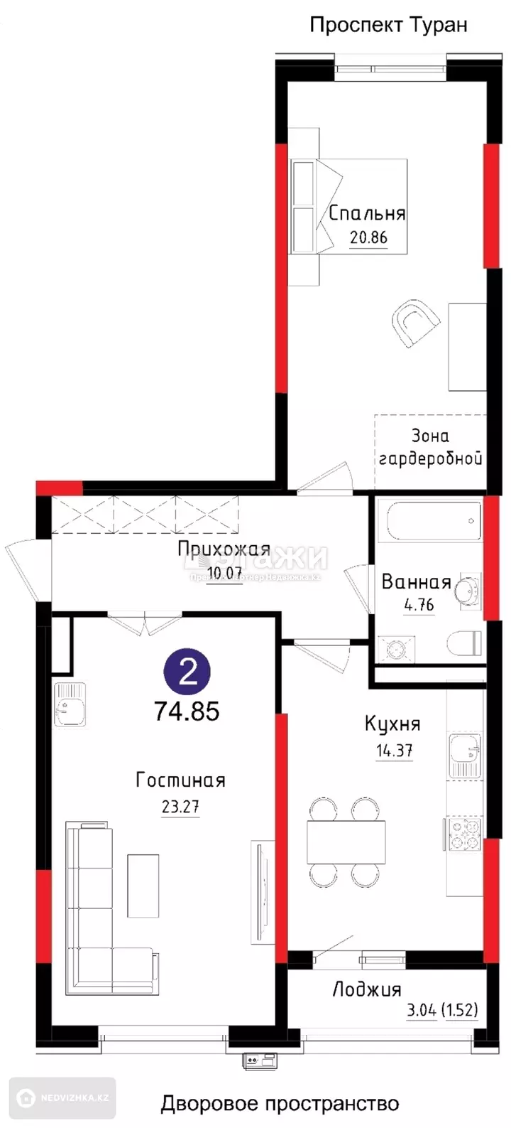 75 м², 3-комнатная квартира, этаж 17 из 17, 75 м², изображение - 1