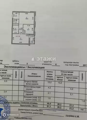 2-комнатная квартира, этаж 3 из 6, 50 м²