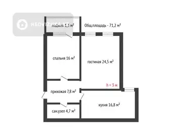 71.2 м², 2-комнатная квартира, этаж 3 из 4, 71 м², изображение - 28