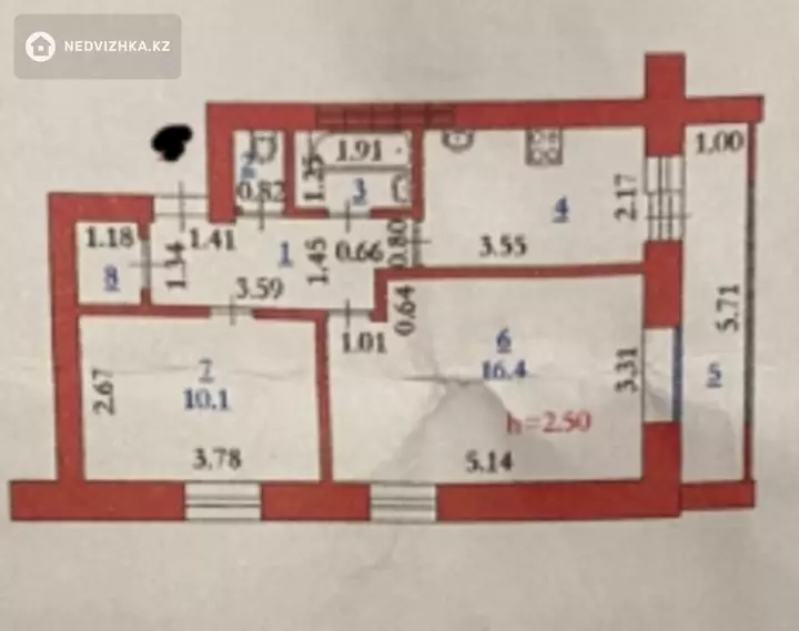 47.7 м², 2-комнатная квартира, этаж 3 из 3, 48 м², изображение - 1
