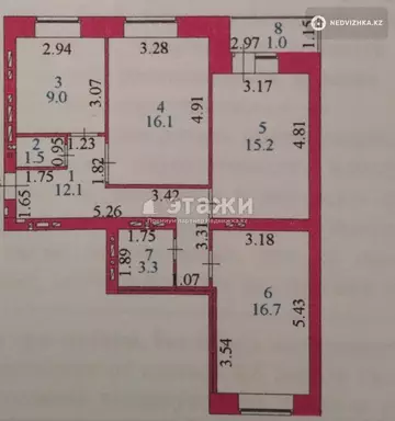 3-комнатная квартира, этаж 5 из 9, 75 м²