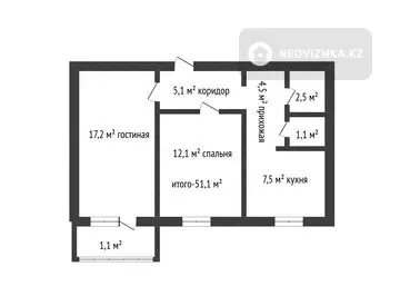51.1 м², 2-комнатная квартира, этаж 6 из 9, 51 м², изображение - 6