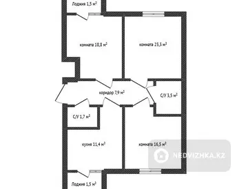 3-комнатная квартира, этаж 4 из 5, 89 м²