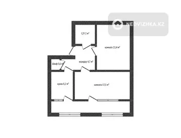 2-комнатная квартира, этаж 3 из 4, 46 м²