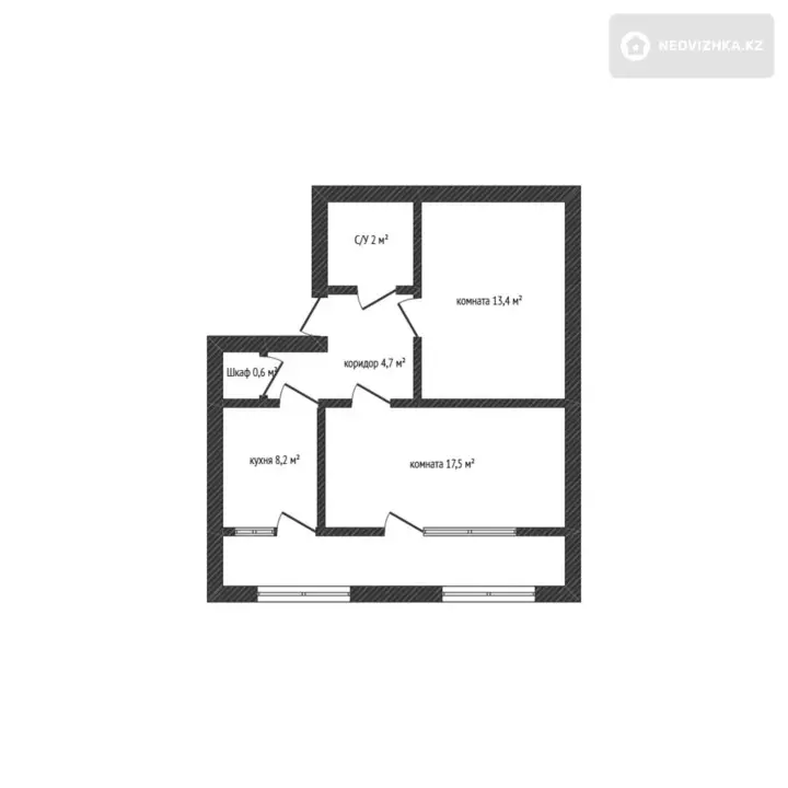 46.4 м², 2-комнатная квартира, этаж 3 из 4, 46 м², изображение - 1