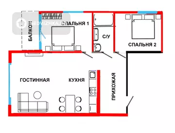 2-комнатная квартира, этаж 13 из 14, 50 м²