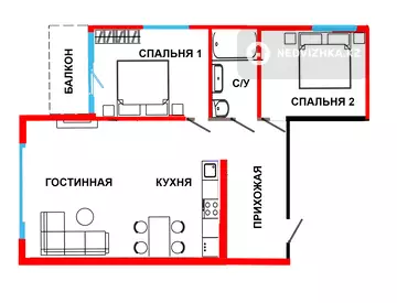 3-комнатная квартира, этаж 13 из 14, 50 м²