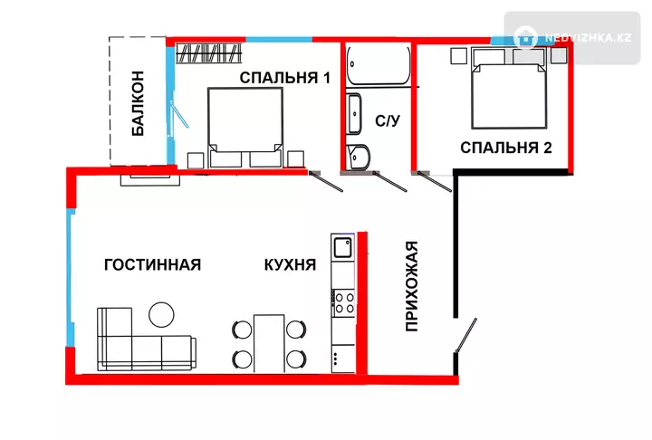50 м², 3-комнатная квартира, этаж 13 из 14, 50 м², изображение - 1
