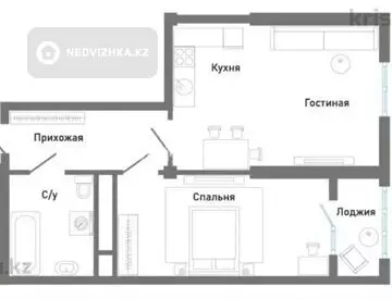 1-комнатная квартира, этаж 1 из 3, 55 м²