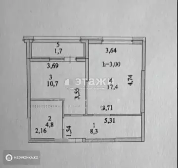1-комнатная квартира, этаж 3 из 14, 43 м²