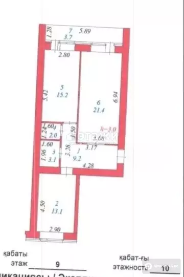 2-комнатная квартира, этаж 9 из 10, 68 м²