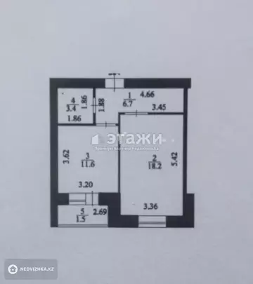 1-комнатная квартира, этаж 5 из 9, 41 м²