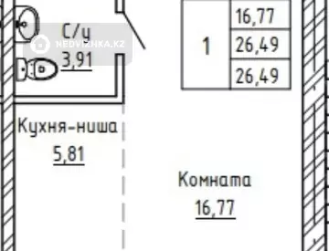 1-комнатная квартира, этаж 5 из 6, 26 м²