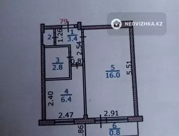 1-комнатная квартира, этаж 5 из 5, 30 м²