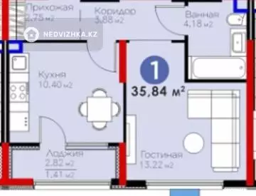 35.8 м², 1-комнатная квартира, этаж 2 из 6, 36 м², изображение - 4