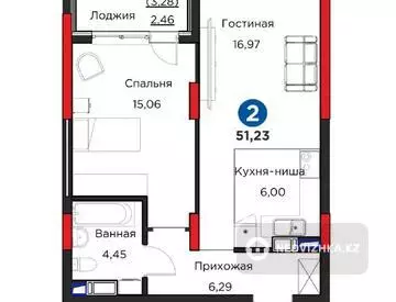 51 м², 2-комнатная квартира, этаж 7 из 17, 51 м², изображение - 11