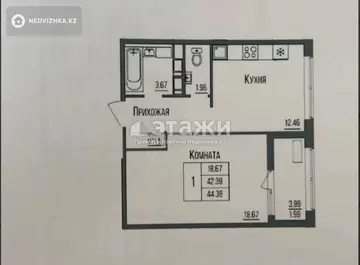 1-комнатная квартира, этаж 7 из 9, 44 м²