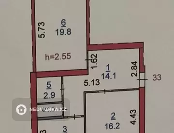 2-комнатная квартира, этаж 5 из 5, 66 м²