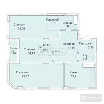 95.11 м², 3-комнатная квартира, этаж 10 из 16, 95 м², изображение - 21