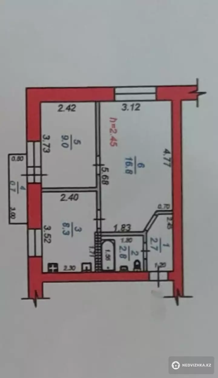 40 м², 2-комнатная квартира, этаж 3 из 3, 40 м², изображение - 1