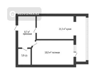 51.8 м², 1-комнатная квартира, этаж 1 из 5, 52 м², изображение - 19