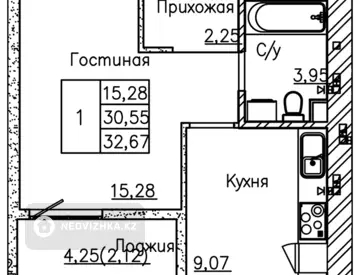 1-комнатная квартира, этаж 6 из 9, 33 м²