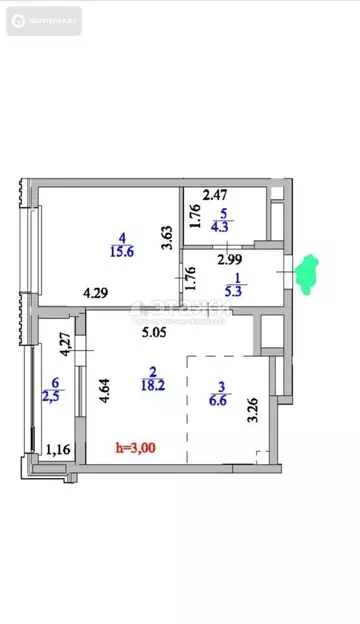 2-комнатная квартира, этаж 6 из 12, 52 м²