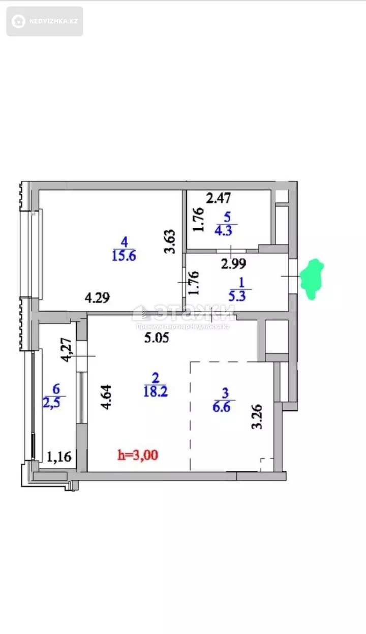 52.5 м², 2-комнатная квартира, этаж 6 из 12, 52 м², изображение - 1