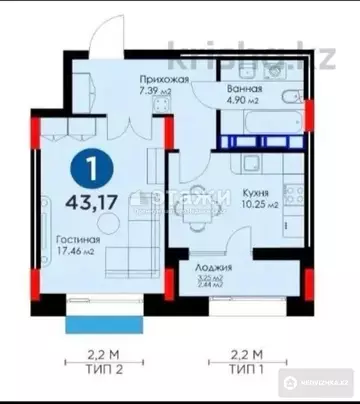 43.1 м², 1-комнатная квартира, этаж 7 из 16, 43 м², изображение - 15
