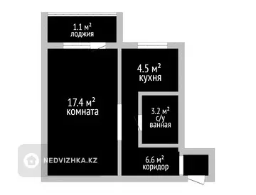 1-комнатная квартира, этаж 1 из 2, 33 м²