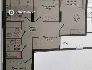 90.88 м², 3-комнатная квартира, этаж 11 из 16, 91 м², изображение - 1