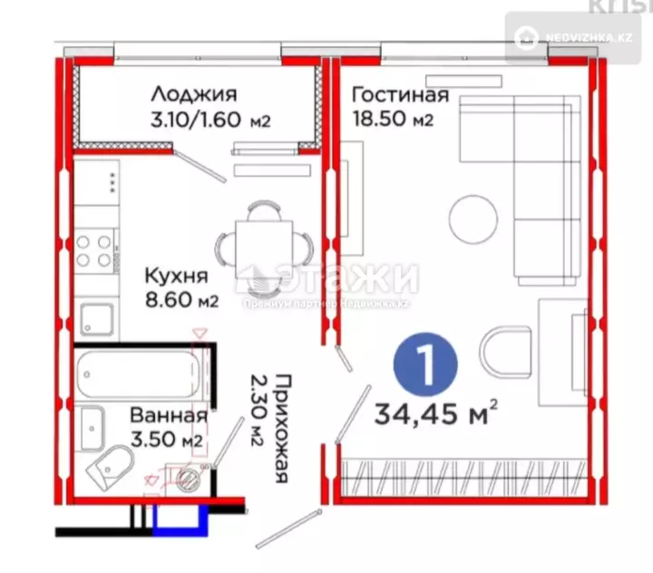 35 м², 1-комнатная квартира, этаж 5 из 12, 35 м², изображение - 1