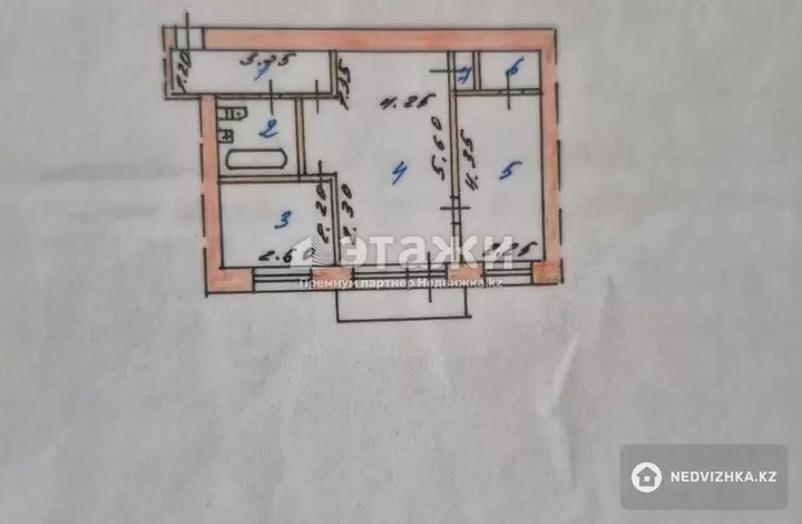 46.7 м², 2-комнатная квартира, этаж 4 из 5, 47 м², изображение - 1