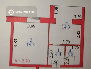 1-комнатная квартира, этаж 12 из 13, 42 м²