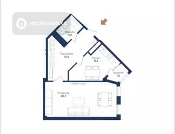1-комнатная квартира, этаж 10 из 13, 58 м²