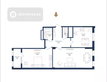 2-комнатная квартира, этаж 7 из 13, 85 м²