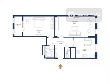 2-комнатная квартира, этаж 7 из 13, 85 м²