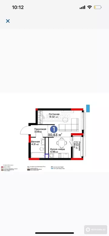 30.63 м², 1-комнатная квартира, этаж 8 из 22, 31 м², изображение - 6