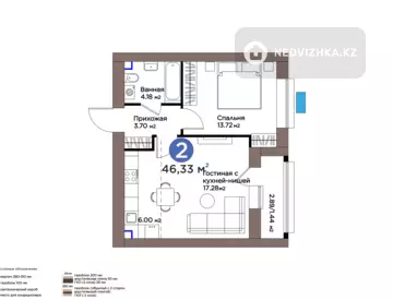 2-комнатная квартира, этаж 7 из 9, 46 м²