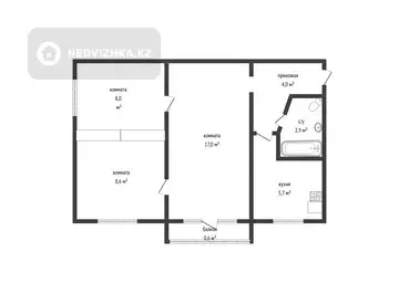 47.4 м², 3-комнатная квартира, этаж 2 из 5, 47 м², изображение - 16